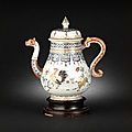 A rare famille rose coffee pot and cover. yongzheng, circa 1735