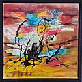 Monstres du vent, acryl, pastel, encre 2013, 40X40cm, ND(n°40) cadre noir
