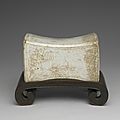 Pillow with incised wave pattern in shadowy blue glaze, Northern Song Dynasty (11th-12th century)