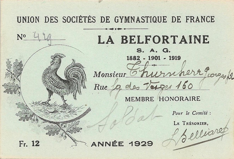 Carte Membre 1929 Thurnherr