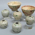 A selection of nine enamel decorated jars and bowls. Late 15th/E
