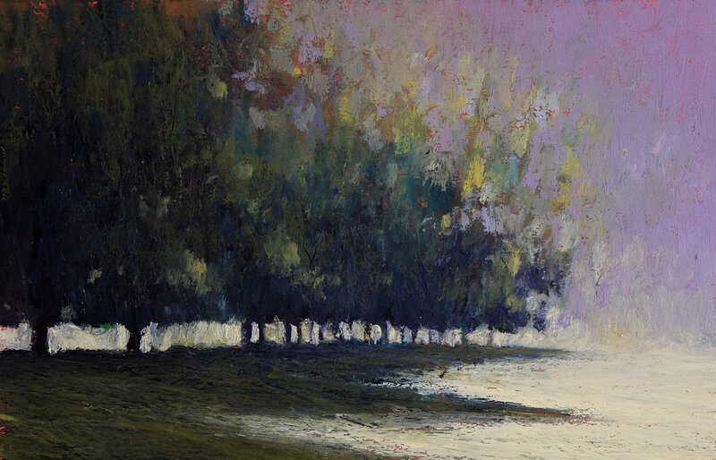 Arbres lumière, mars 2018, pastel à l'huile, 32 x 24 cm