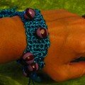 bracelet crocheté ruban turquoise perles fimo