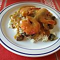 Curry d'aubergines et de crevettes au riz blanc