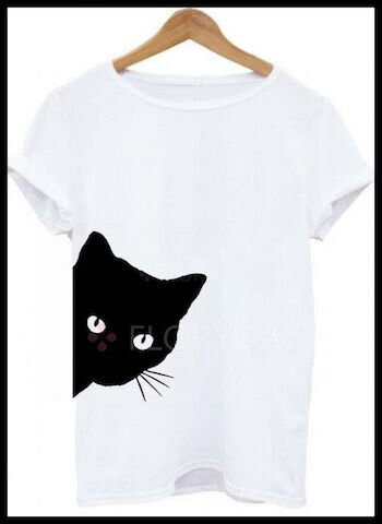 Tee Shirt Chat Blanc Gris Noir Floryday Mode Le