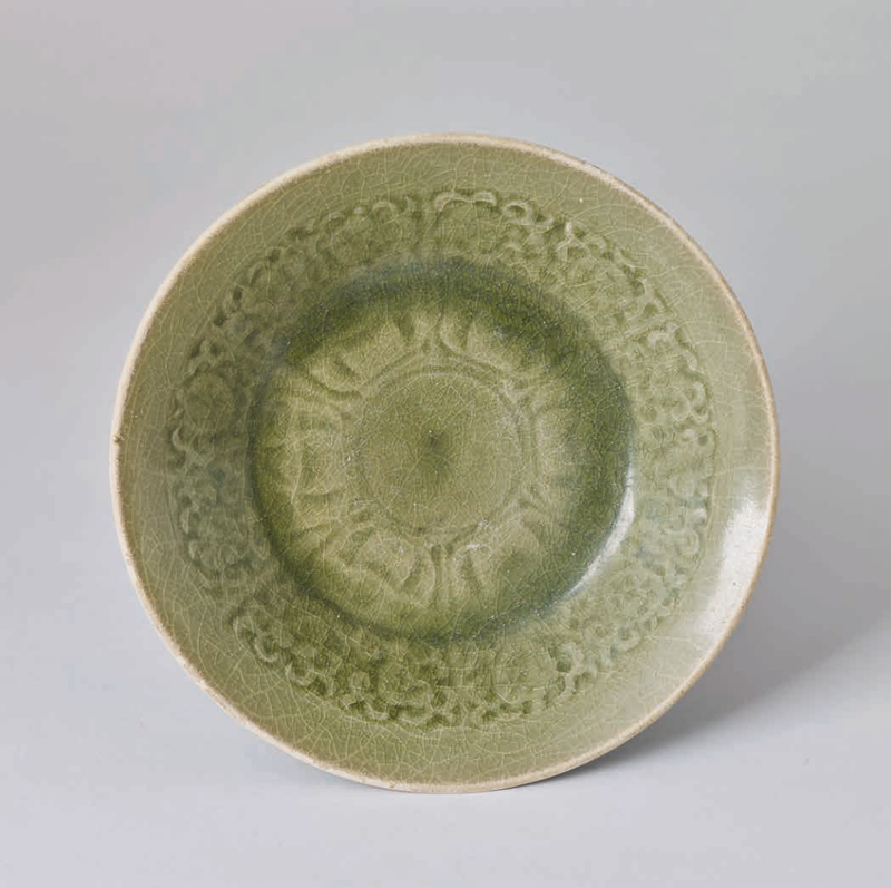 Dark Green Glazed Bowl with Impressed Floral Pattern, Trần Dynasty, 1225-1400 A