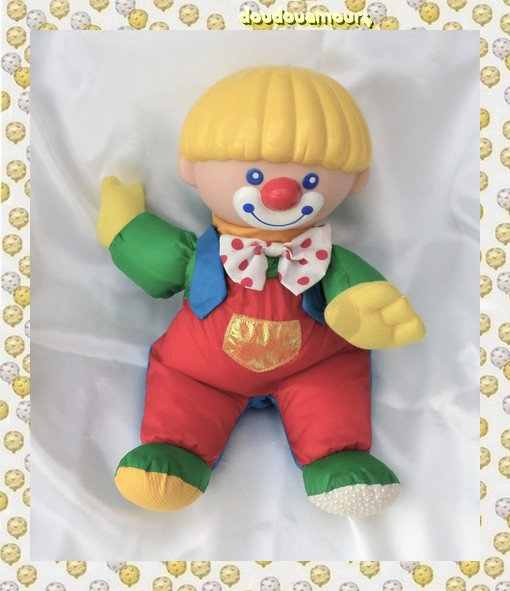 Doudou Peluche Clown Multicolore Toile Parachute Style Puffalump Tête Plastique Chicco