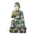 A rare chinese famille-verte figure of guandi, early 18th century