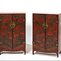 A pair of tianqi and qiangjin lacquer cabinets, first half 18th century