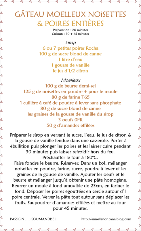 Gâteau moelleux noisettes & poires entières_fiche