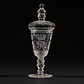 A prussian cut and engraved royal goblet and cover, circa 1710, postdam, engraved in berlin