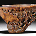 A rhinoceros horn 'landscape' libation cup, Qing dynasty, Kangxi period (1662-1722) (2)