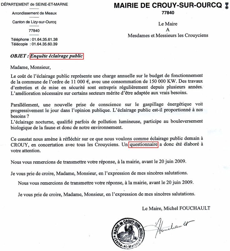 Enquete Questionnaire Ou Etude De Satisfaction De L Eclairage Public A Crouy Sur Ourcq Le Blog De Daniel Hue Le Crouycien