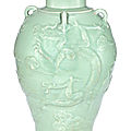 A large Longquan celadon handled jar, Yuan – Ming dynasty (1279-1644)
