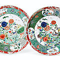 A large pair of famille verte 'peacock' dishes, kangxi period (1662-1722)
