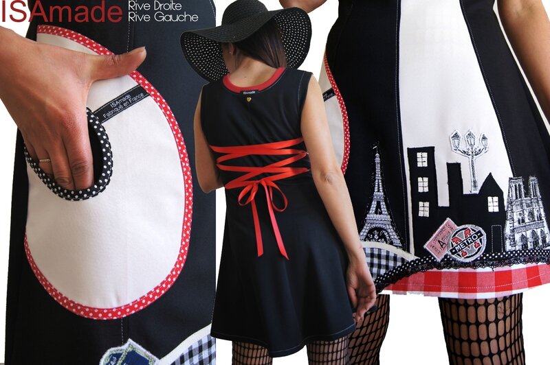 Robe maille Noir Blanc Rouge Look graphique & patch Imprimé Vichy et Pois 