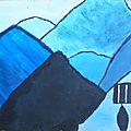 Dégradé collines peinture gouache bleu