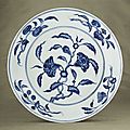 A rare Ming blue and white dish. Chenghua six-character mark wri