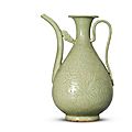 A carved longquan celadon ewer, early ming dynasty, 15th century