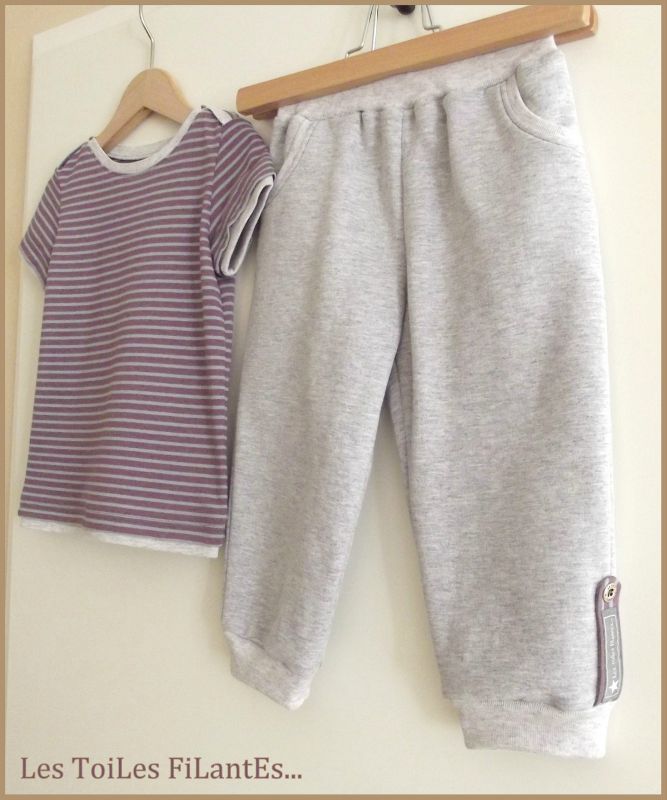 Tee-shirt jersey rayé violet gris et pantalon6