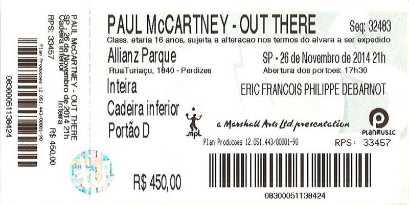 2014 11 Paul McCartney Allianz Parque SP Billet