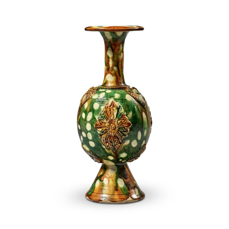 A rare sancai-glazed pottery bottle vase, Tang dynasty
