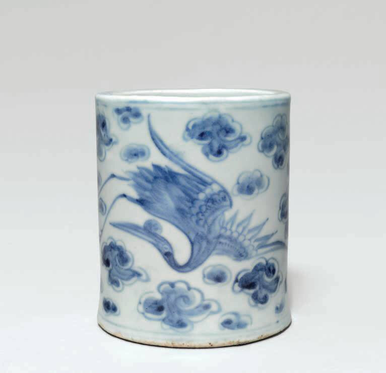 A blue and white brush holder, Joseon Dynasty, (19th century)