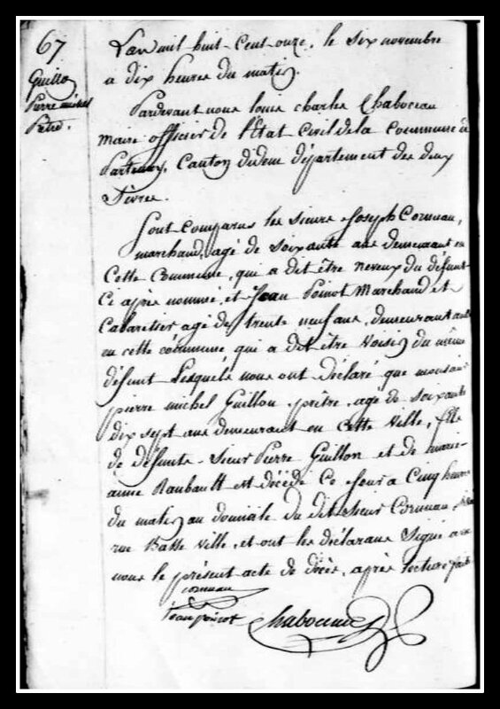 GUILLON Pierre-Michel acte décès