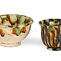 A sancai-glazed bowl and a cup, Tang Dynasty