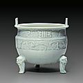 A rare carved qingbai archaistic tripod censer, southern song-yuan dynasty, 13th-14th century