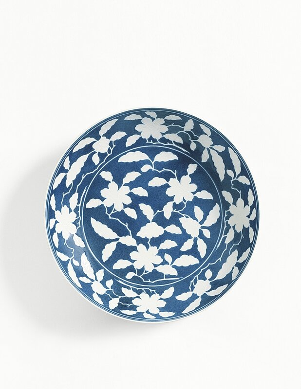 A reverse-decorated powder-blue dish, mark and period of Yongzheng (1723-1735)