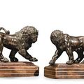 Paire de statuettes représentant un lion et une lionne. italie, fin du xvième ou début du xviième siècle